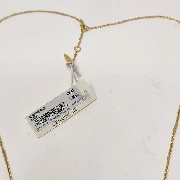 Sole Society Gold Tone Chain Long Necklace CZ Bar Metal Fringe Pendant Casual - Picture 5 of 7